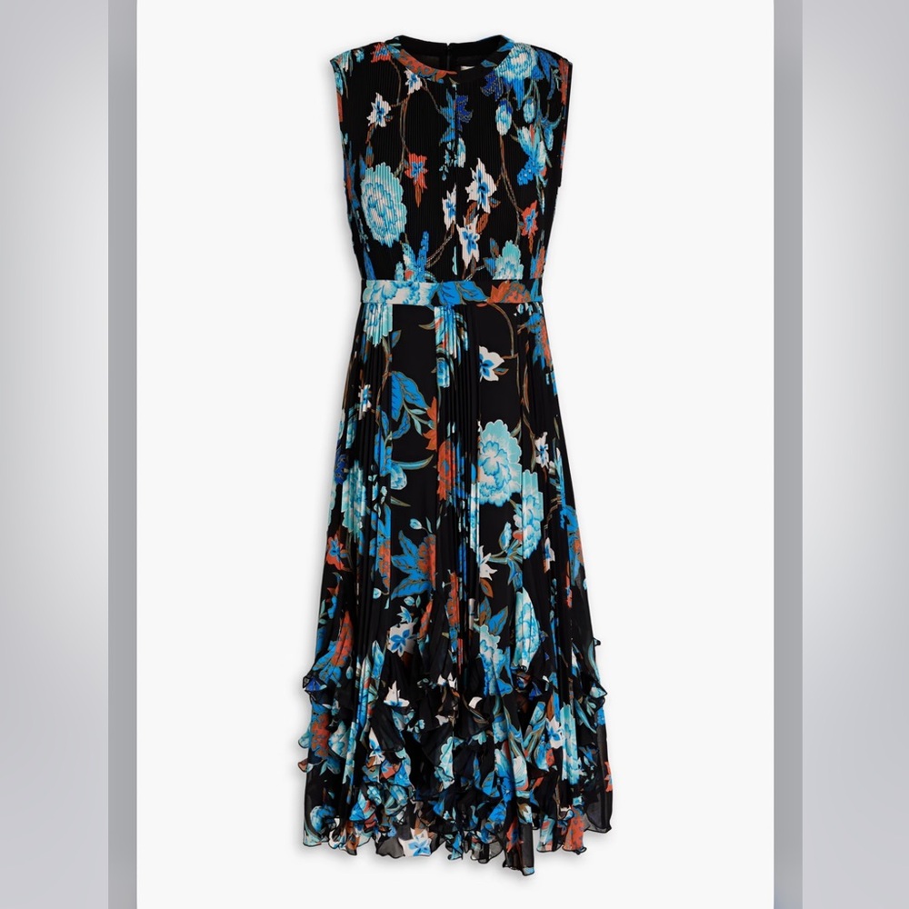 NWT Diane von Furgstenberg Darien Floral Print Pleated Midi Dress